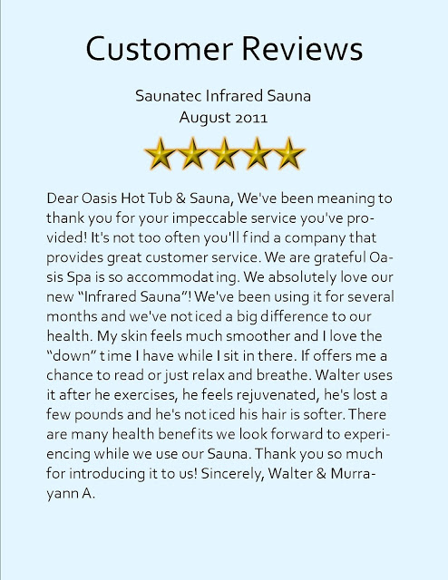 Customer reviews sauna Aug 2011