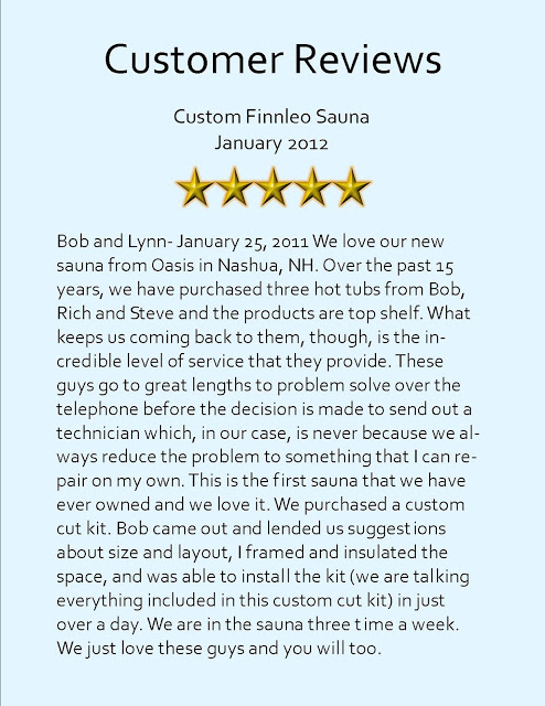 Customer reviews sauna jan 2012